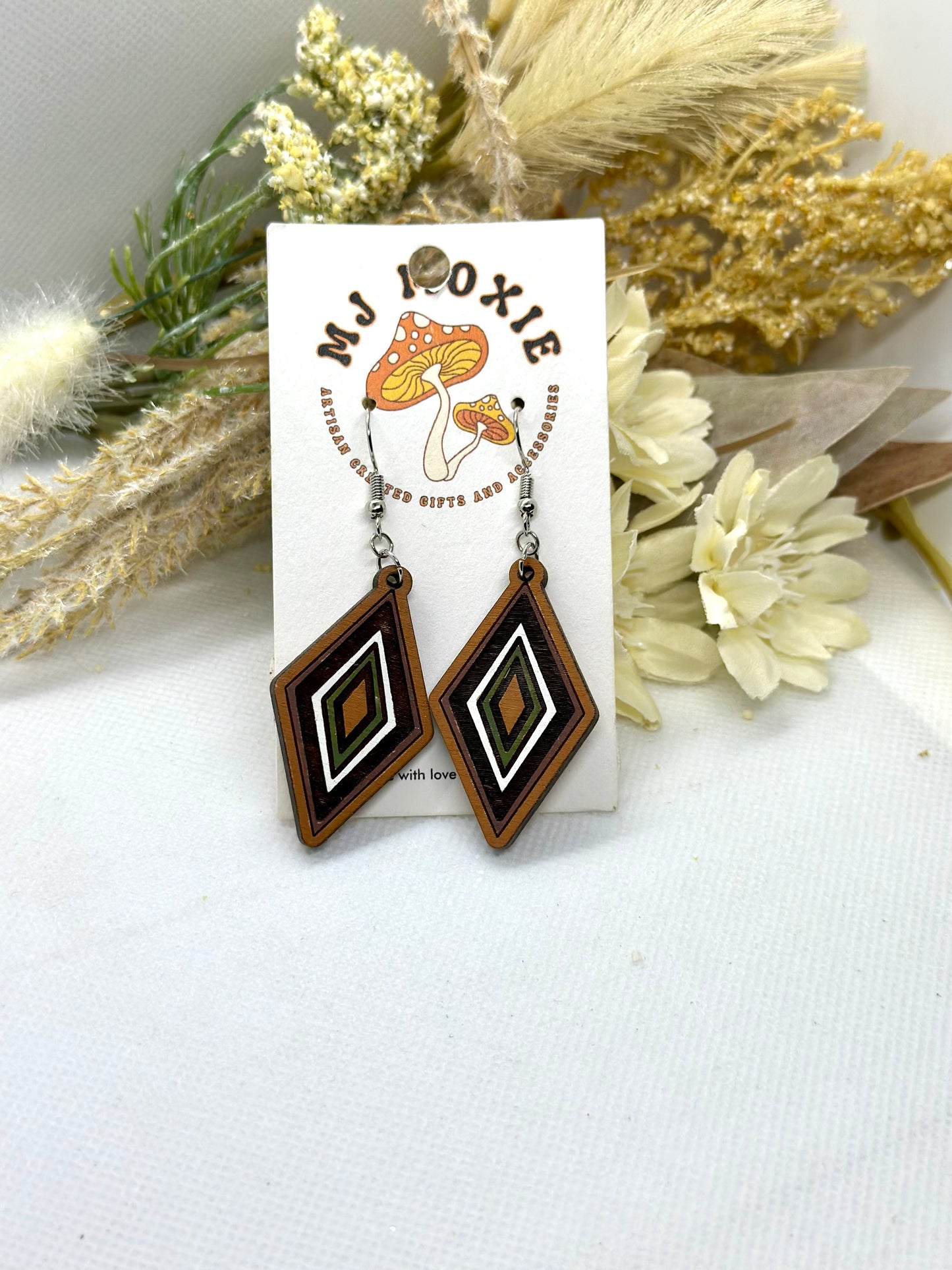 Painted Wooden Dangle Earrings