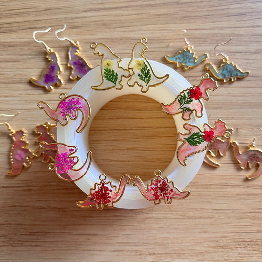 Gold Dinosaur Floral Earrings
