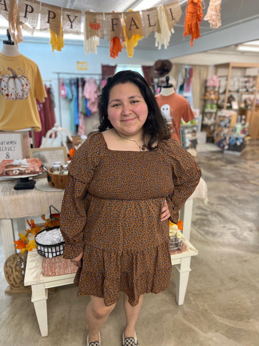 Brown Waistline A-line Dress