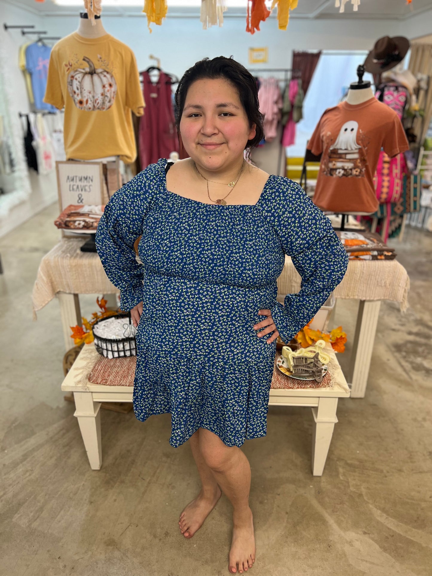 Blue Waistband A-line Dress