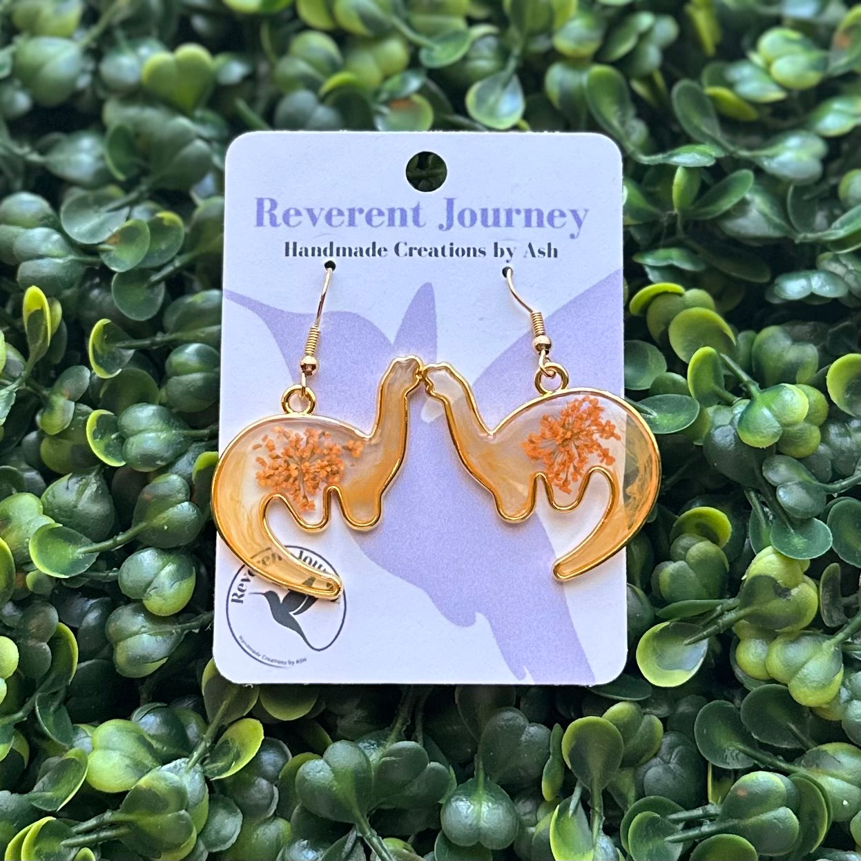 Gold Dinosaur Floral Earrings