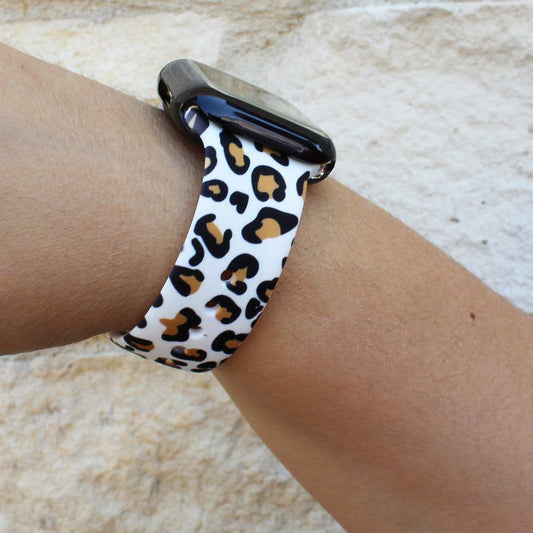 Black, White & Tan Leopard 38/40/41mm Silicone Watch Band