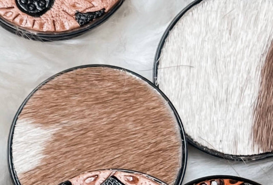 Western Phone Grip: Brown & White Cowhide